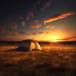 A camping tent by sunset