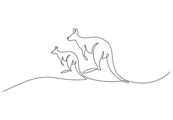 Wall Mural - Continuous one single line of two kangaroos standing for Australia day celebration. Continuous line drawing of kangaroo and joey. Vector illustration.