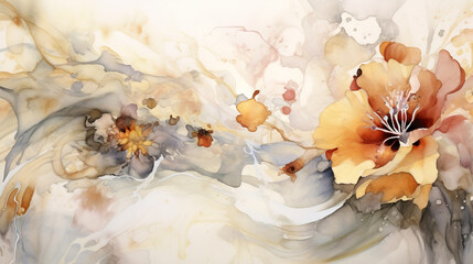 Wall Mural - Floral abstract watercolor painting - generative AI, AI generated