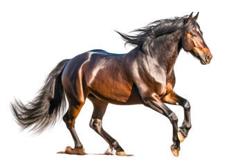 Naklejka na meble A brown horse galloping on its hind legs, isolated on a transparent background. Generative AI
