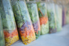 Close Up Of Mixed Salad In A Plastic Bag