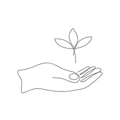 Wall Mural - Sprout in hand drawn in one continuous line. One line drawing, minimalism. Vector illustration.