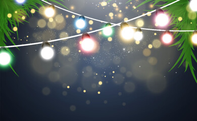 Poster - Christmas bright, beautiful lights, design elements. Glowing lights for design of Xmas greeting cards. Garlands, light Christmas decorations.	
