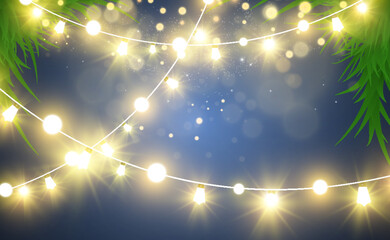 Poster - Christmas bright, beautiful lights, design elements. Glowing lights for design of Xmas greeting cards. Garlands, light Christmas decorations.	
