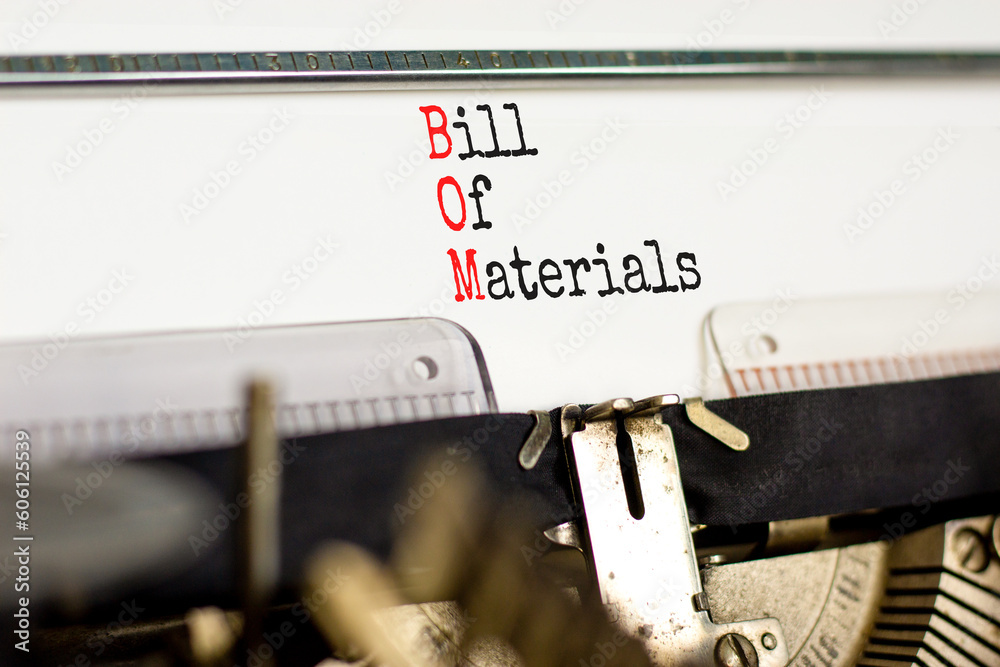 BOM bill of materials symbol. Concept words BOM bill of materials typed ...