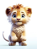 Fototapeta  - Adorable Baby Lion, 3D, Love, Hearts, Cartoon, Cute, Animal, Wild Life, Nursery, Children, Wall Art. Generative AI 