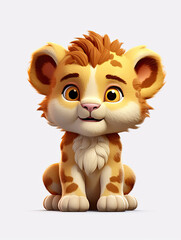 Adorable Baby Lion, 3D, Love, Hearts, Cartoon, Cute, Animal, Wild Life, Nursery, Children, Wall Art. Generative AI 