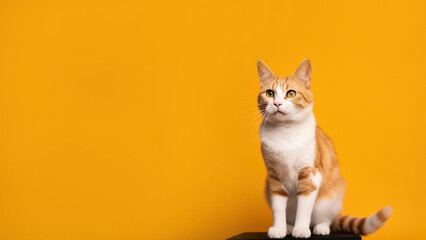 Wall Mural - Kinkalow cat post on orange background with copyspace (Generative AI)