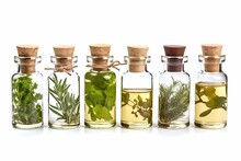 Herb Oil Bottles Of Homeopathy Herbs. Generative AI. Isolated On White Background