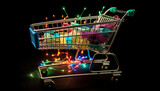 Fototapeta  - Colorful shopping cart carries groceries through store generated by AI