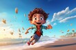 © Rieth - jumping running child on the beach - Illustration created with generative ai