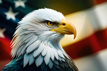 Wall Mural - A bald eagle with a black ring in the background