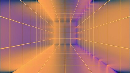Poster - Colorful virtual cyber tunnel with grid. Design. Cyber grid with colorful 3d tunnel. Square colorful tunnel with virtual grid