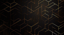 Dark Black Mosaic Background With Golden Lines Art Deco Luxury Style Texture Created With Generative AI Technology