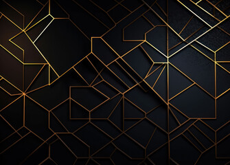 dark black mosaic background with golden lines art deco luxury style texture created with generative
