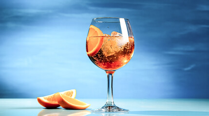 Wall Mural - A blue background with an orange cocktail was created by Spritz Veneziano - generative ai.