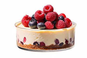 Wall Mural - Cheesecake with fresh berries isolated on white background. Generative AI.