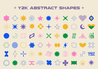 Poster - Set of aesthetic y2k geometric shapes. Simple trendy colorful geometric shapes. Retro design elements. Vector illustration for social networks or posters. EPS 10