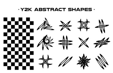 Poster - Set of aesthetic y2k geometric shapes. Simple trendy black and white geometric shapes. Retro line design elements. Vector illustration for social networks or posters. EPS 10