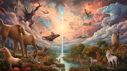 Wall Mural - Creation of heaven and earth. Generative AI