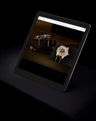 Canvas Print - A tablet with a watch on the screen. AI generative image.