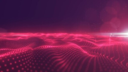 Poster - Abstract red energy surface with magic waves of particles and points with an Enfense of blur and glow abstract background