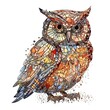 mosaic detailed brown owl on a white background