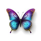 Fototapeta Motyle - blue neon with purple elements butterfly isolated on white background