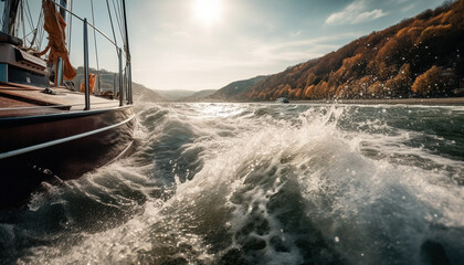 Sticker - Sailing yacht glides on blue seascape, sunset adventure generated by AI