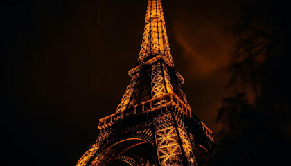 Poster - Illuminated Gothic spire, majestic symbol of Paris generated by AI