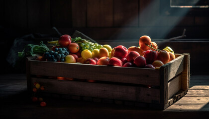 Wall Mural - Abundant crate of fresh organic vegetables outdoors generated by AI