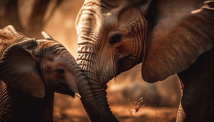 Wall Mural - African elephant calf with wrinkled ear stands tall generated by AI