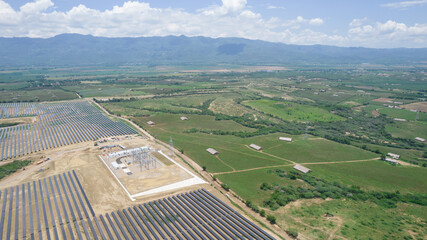 Wall Mural - Aerial view of big Solar farm 