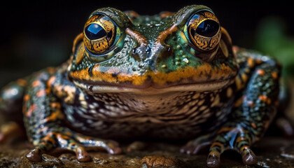 Sticker - Poisonous toad staring, close up, in nature generated by AI