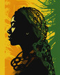Illustration of African American woman silhouette with chains in her hair. Juneteenth image