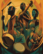 African American jazz band illustration in abstract style