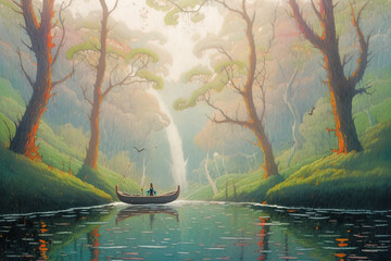 Wall Mural - Boat on the forest lake