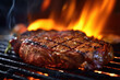 Angus steak against medium-rare fillet cooked over hot coals. Generative AI.