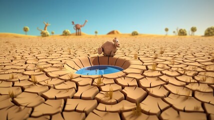 Wall Mural - World Day Against Drought and Drought 3D Cartoons 17th June Generative AI