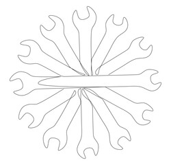 Poster - One continuous line of Wrench. Thin Line Illustration vector Work Tool concept. Contour Drawing Creative ideas.