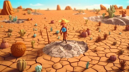 Wall Mural - World Day Against Drought and Drought 3D Cartoons 17th June Generative AI