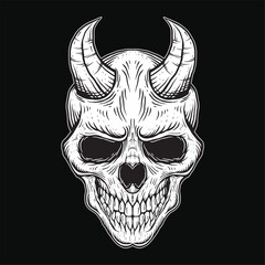 Wall Mural - Dark Art human skull Demon Horn Vintage Tattoo bones in hand drawing style