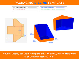 L 110xW 90xH1 110xH2 35mm counter display box dieline template for Phn Cases