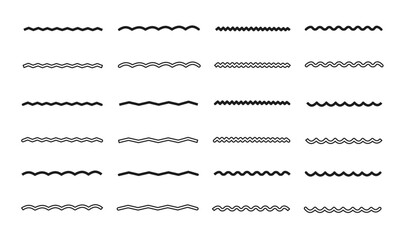 シンプルな波状のラインフレームのセット/波線/フレーム/イラスト/ベクター/デザイン/見出し/あしらい/要素/モノクロ