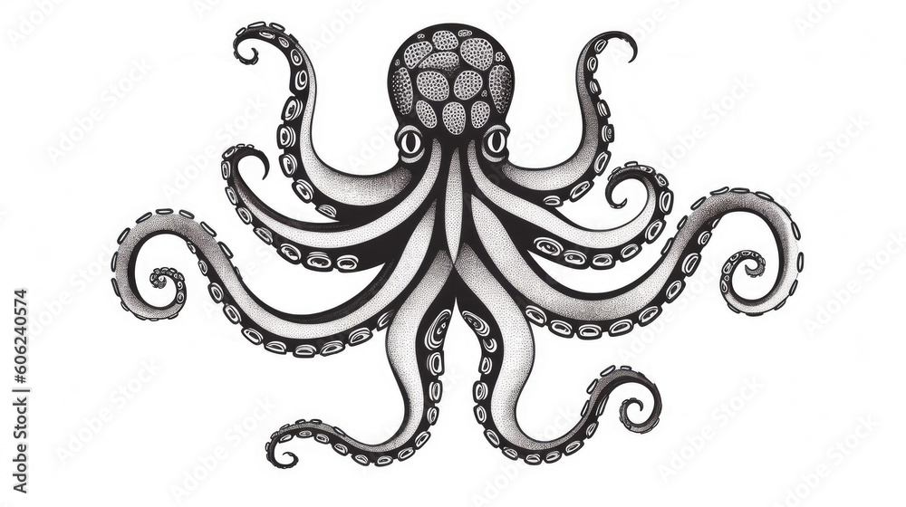 a drawing of an octopus in black and white. Tattoo idea for a ocean ...