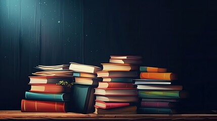 World Book Day Banner Background with stack of books