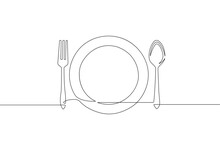 Continuous One Line Drawing Of Restaurant Logo. Plate, Knife, Fork And Spoon. Black And White Vector Illustration. Stock Illustration
Food, Plate, Line Art, Meal, Vector.