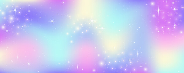 Wall Mural - pink unicorn sky with stars. cute purple pastel background. fantasy dreaming galaxy and magic wavy s