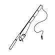 Fishing rod icon. Vector outline illustration. Spinning sketch.