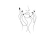 © Yasmin - One line drawing abstract woman face with hands vector illustration. Stylized female face Modern single line art. Woman beauty fashion concept, minimalistic style. Design for logo, poster. Pro vector.